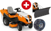 Laden Sie das Bild in den Galerie-Viewer, STIHL Rasentraktor RT 5097 Winterpaket mit Schneeschild und Schneeketten – Modell 2025-Neu