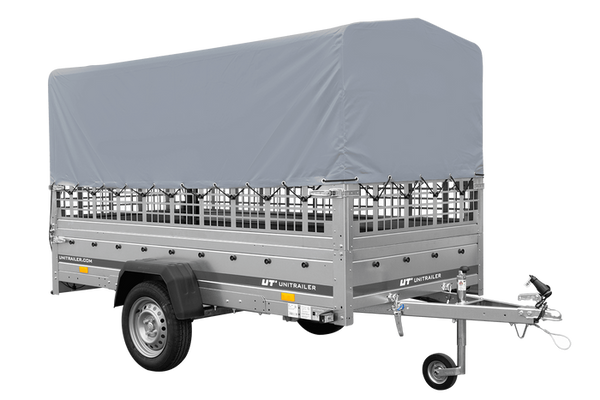 1-Achs-Anhänger GARDEN TRAILER 264 KIPP mit Laubgitteraufsatz, grauer Hochplane, Hochspriegel und Stützrad-Neu