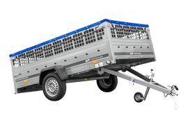 Anhänger 264×150 UNITRAILER GARDEN 265 KIPP mit Gitteraufsatz, Flachplanenträgern und blauer Plane-Neu