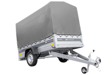 Laden Sie das Bild in den Galerie-Viewer, Anhänger mit Blattfedern 230×125 UNITRAILER FORCE 230/R KIPP mit H-1100 Spriegel und grauer Hochplane-Neu