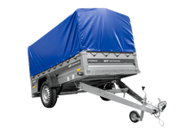 Laden Sie das Bild in den Galerie-Viewer, Anhänger mit Blattfedern 230×125 UNITRAILER FORCE 230/R KIPP mit H-800 Spriegel und blauer Hochplane-Neu