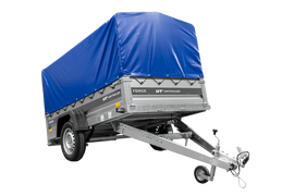 Anhänger mit Blattfedern 230×125 UNITRAILER FORCE 230/R KIPP mit H-800 Spriegel und blauer Hochplane-Neu