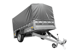 Anhänger mit Blattfedern 230×125 UNITRAILER FORCE 230/R KIPP ungebremst mit H-800 Spriegel und grauer Hochplane-Neu