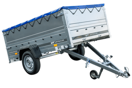 Anhänger mit faltbarer Deichsel GARDEN TRAILER 230 KIPP mit zusätzlichen Bordwänden, Stützrad und blauer Flachplane-Neu