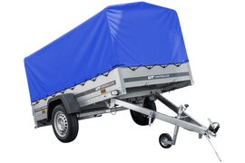 Auto Anhänger 230×125 Garden Trailer 230 KIPP Unitrailer 750 kg mit Stützrad, blauer Hochplane und Hochspriegel-Neu