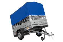 Laden Sie das Bild in den Galerie-Viewer, Autoanhänger 200×125 UNITRAILER GARDEN 201 KIPP mit Netzseitenwänden, H-800 Rahmen und grauer Plane-Neu