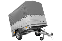 Laden Sie das Bild in den Galerie-Viewer, Autotransportanhänger 200×125 UNITRAILER GARDEN 201 KIPP mit BIS-Seitenwänden, H-800-Rahmen und grauer Plane-Neu