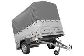 Autotransportanhänger 200×125 UNITRAILER GARDEN 201 KIPP mit BIS-Seitenwänden, H-800-Rahmen und grauer Plane-Neu