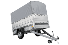 Laden Sie das Bild in den Galerie-Viewer, Autotransportanhänger 230×125 UNITRAILER FORCE 230 KIPP mit BIS-Seitenwänden, H-800-Rahmen und grauer Plane-Neu