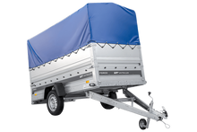 Laden Sie das Bild in den Galerie-Viewer, Autotransportanhänger 264×125 UNITRAILER FORCE 264 KIPP mit BIS-Seitenwänden, H-800-Rahmen und blauer Plane-Neu