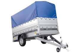 Autotransportanhänger 264×125 UNITRAILER FORCE 264 KIPP mit BIS-Seitenwänden, H-800-Rahmen und blauer Plane-Neu