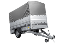 Laden Sie das Bild in den Galerie-Viewer, Autotransportanhänger 264×125 UNITRAILER FORCE 264 KIPP mit BIS-Seitenwänden, H-800-Rahmen und grauer Plane-Neu