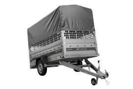 Autotransportanhänger 264×125 UNITRAILER FORCE 264 KIPP mit Gitterwänden, H-800 Rahmen und grauer Plane-Neu