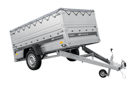 Autotransportanhänger auf Federn 230×125 UNITRAILER FORCE 230/R KIPP mit BIS-Seitenwänden, H-0-Rahmen und grauer Plane-Neu