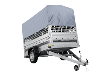 Laden Sie das Bild in den Galerie-Viewer, Autotransportanhänger auf Federn 230×125 UNITRAILER FORCE 230/R KIPP mit Gitterwänden, H-800 Rahmen und grauer Plane-Neu