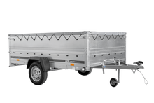 Laden Sie das Bild in den Galerie-Viewer, Autotransportanhänger auf Federn 264×150 UNITRAILER GARDEN 265/R KIPP mit BIS-Seitenwänden, H-0-Rahmen und grauer Plane-Neu