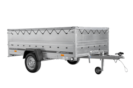 Autotransportanhänger auf Federn 264×150 UNITRAILER GARDEN 265/R KIPP mit BIS-Seitenwänden, H-0-Rahmen und grauer Plane-Neu