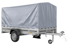 Laden Sie das Bild in den Galerie-Viewer, Autotransportanhänger auf Federn 264×150 UNITRAILER GARDEN 265/R KIPP mit H-1100 Rahmen und grauer Plane-Neu