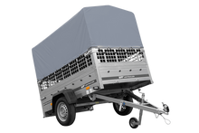Laden Sie das Bild in den Galerie-Viewer, Einachsanhänger 200×125 UNITRAILER GARDEN 201 KIPP mit Gitterseitenwänden, H-800 Rahmen und grauer Plane-Neu