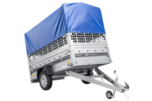 Laden Sie das Bild in den Galerie-Viewer, Einachsanhänger 230×125 UNITRAILER FORCE 230 KIPP mit Gitterseitenwänden, H-0-Rahmen und blauer Plane-Neu