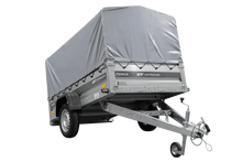 Laden Sie das Bild in den Galerie-Viewer, Einachsanhänger 230×125 UNITRAILER FORCE 230 KIPP mit H-800 Spriegel und grauer Hochplane-Neu