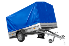Laden Sie das Bild in den Galerie-Viewer, Einachsanhänger 264×150 UNITRAILER GARDEN 265 KIPP mit H-1100 Rahmen und blauer Plane-Neu