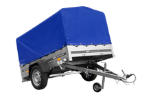 Laden Sie das Bild in den Galerie-Viewer, Einachsanhänger auf Blattfedern 200×125 UNITRAILER GARDEN 201/R KIPP mit H-800-Rahmen und blauer Plane-Neu