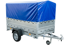Laden Sie das Bild in den Galerie-Viewer, Einachsanhänger auf Blattfedern 230×125 UNITRAILER GARDEN 230/R KIPP mit BIS-Seiten, H-800-Rahmen und blauer Plane-Neu