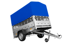 Laden Sie das Bild in den Galerie-Viewer, Einachsanhänger auf Federn 200×125 UNITRAILER GARDEN 201/R KIPP mit Gitterwänden, H-800-Rahmen und blauer Plane-Neu