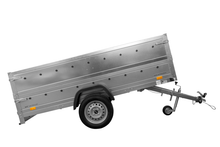 Laden Sie das Bild in den Galerie-Viewer, Einachsanhänger auf Federn 264×125 UNITRAILER GARDEN 264/R KIPP mit BIS-Seiten, H-0-Rahmen und grauer Plane-Neu