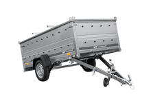 Laden Sie das Bild in den Galerie-Viewer, Einachsiger Anhänger auf Blattfedern 264×125 UNITRAILER GARDEN 264/R KIPP mit BIS-Seitenwänden und Aluminiumabdeckung-Neu