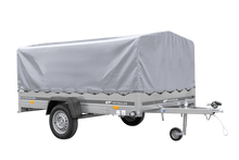 Laden Sie das Bild in den Galerie-Viewer, Einachsiger Anhänger auf Blattfedern 264×150 UNITRAILER GARDEN 265/R KIPP mit H-800 Rahmen und grauer Plane-Neu