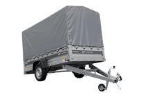 Laden Sie das Bild in den Galerie-Viewer, Einachsiger Anhänger mit Blattfedern 264×125 UNITRAILER FORCE 264/R KIPP mit H-1100 Rahmen und grauer Plane-Neu