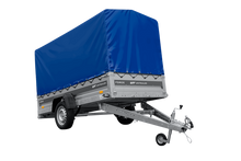 Laden Sie das Bild in den Galerie-Viewer, Einachsiger Anhänger mit Blattfedern 264×125 UNITRAILER FORCE 264/R KIPP mit H-1100 Spriegel und blauer Plane-Neu