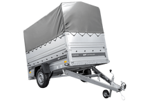 Laden Sie das Bild in den Galerie-Viewer, Einachsiger Federanhänger 230×125 UNITRAILER FORCE 230/R KIPP mit BIS-Seitenwänden, H-800-Rahmen und grauer Plane-Neu