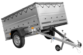 Leichter Anhänger 200×125 UNITRAILER GARDEN 201 KIPP mit BIS-Seitenwänden und grauer Plane-Neu