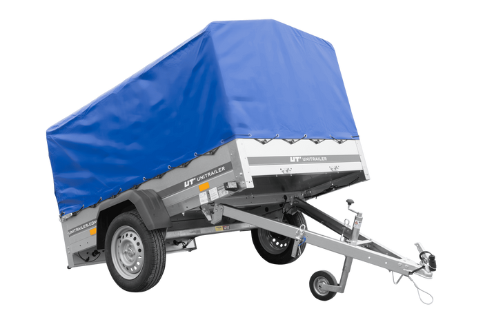 Leichter Anhänger 200×125 UNITRAILER GARDEN 201 KIPP mit H-800 Rahmen und blauer Plane-Neu