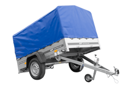 Leichter Anhänger 200×125 UNITRAILER GARDEN 201 KIPP mit H-800 Rahmen und blauer Plane-Neu