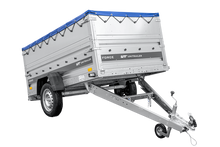 Laden Sie das Bild in den Galerie-Viewer, Leichter Anhänger 230×125 UNITRAILER FORCE 230 KIPP mit BIS-Seitenwänden, H-0-Rahmen und blauer Plane-Neu