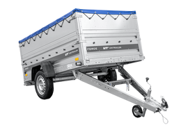 Leichter Anhänger 230×125 UNITRAILER FORCE 230 KIPP mit BIS-Seitenwänden, H-0-Rahmen und blauer Plane-Neu