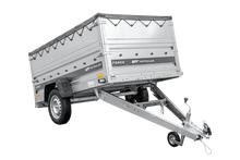 Laden Sie das Bild in den Galerie-Viewer, Leichter Anhänger 230×125 UNITRAILER FORCE 230 KIPP mit BIS-Seitenwänden, H-0-Rahmen und grauer Plane-Neu