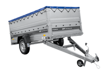 Laden Sie das Bild in den Galerie-Viewer, Leichter Anhänger 264×125 UNITRAILER FORCE 264 KIPP mit BIS-Seitenwänden, H-0-Rahmen und blauer Plane-Neu