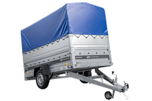 Laden Sie das Bild in den Galerie-Viewer, Leichter Anhänger auf Blattfedern 264×125 UNITRAILER FORCE 264/R KIPP mit BIS-Seitenwänden, H-800-Rahmen und blauer Plane-Neu