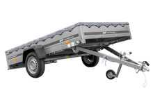 Laden Sie das Bild in den Galerie-Viewer, PKW Anhänger 264×150 UNITRAILER GARDEN 265 KIPP mit Flachplanenträger und grauer Plane-Neu
