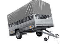 Laden Sie das Bild in den Galerie-Viewer, PKW-Anhänger 264×150 UNITRAILER GARDEN 265 KIPP mit Gitteraufsatz, Hochspriegel H-800 und grauer Plane-Neu
