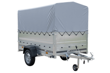 Laden Sie das Bild in den Galerie-Viewer, PKW-Anhänger auf Blattfedern 230×125 UNITRAILER GARDEN 230/R KIPP mit BIS-Seiten, H-800-Rahmen und grauer Plane-Neu