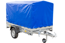 Laden Sie das Bild in den Galerie-Viewer, PKW-Anhänger auf Blattfedern 230×125 UNITRAILER GARDEN 230/R KIPP mit H-1100 Rahmen und blauer Plane-Neu